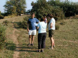 Avril takes over the map reading, as the signpost says Blackpool 2 miles